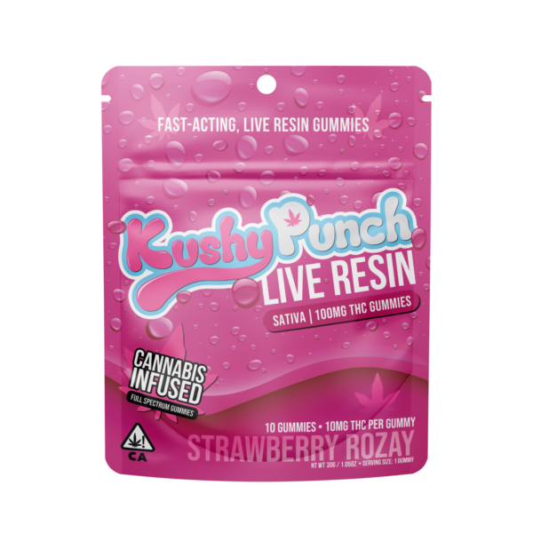 Kushy Punch Live Resin Gummies Strawberry Rozay Strain