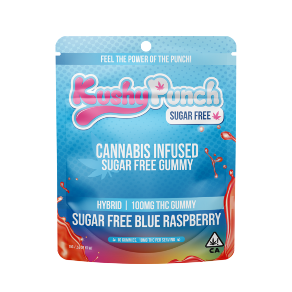 Kushy Punch Blue Raspberry Full-Spectrum Sugar Free THC Sativa Gummies 100MG THC